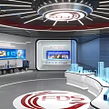 Modern Exhibition Hall With Circular Layout Ceiling Lighting And Digital Display Screens 3d model