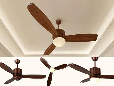 Modern Wooden Blade Ceiling Fan With Light For Home Interior Design 3d model