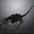 Fierce Fantasy Creature With Grey Skin Black Fur Yellow Eyes And Long Tail Crawling