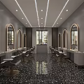 Elegant Modern Beauty Salon Spacious Interior With Marble Floor Mirrors And Sofa
