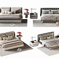 Elegant Modern Double Bed With Upholstered Headboard Decorative Pillows And Nightstands 3d model