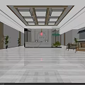 Modern Oriental Lobby Interior With Marble Floor Reception Desk And Green Plants