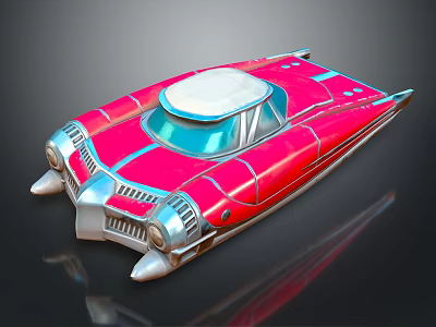 Red Retro Futuristic Car With Streamlined Body White Roof And Silver Accents 3d model