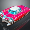 Red Retro Futuristic Car With Streamlined Body White Roof And Silver Accents