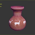 Red Terracotta Vase With White Deer Patterns Zigzag Trim And Geometric Decorations
