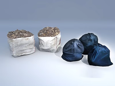 Household Storage Bags With White Sacks Containing Grains And Dark Colored Pouches 3d model