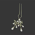 Elegant Golden Hairpin Jewelry Featuring White Beads And Delicate Floral Design