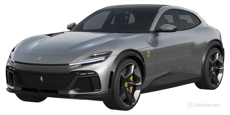 Silver Gray Ferrari Car With Modern Sleek Body And Black Wheels Design 3d model 