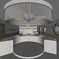 Modern Cafe Interior With Curved Bar Counter Circular Ceiling And High Stools 3d model