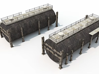 Industrial Storage Tanks Cylindrical Metal Structure With Top Platforms And Support Legs 3d model