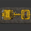 Yellow Industrial Mechanical Equipment With Large Wheels On Platform And Guardrail