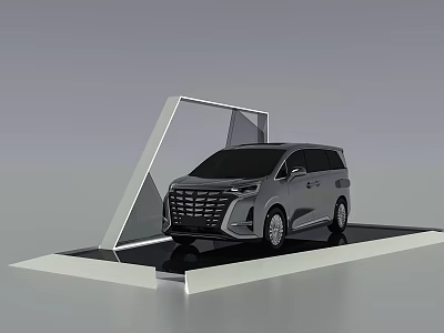 Stylish Silver MPV Car Showcased on Modern Geometric Frame Display Platform 3d model