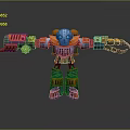 Mechanical Robot Character Design With Blue Orange Armor Clawed Arms And Numbered Parts