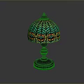Vintage Table Lamp With Mosaic Glass Shade Green Blue Yellow Peacock Feather Metal Base