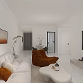 Modern Bright White Open Living And Dining Room Interior With Comfortable Stylish Home Furnishings