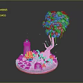 Cute Clothing Accessories Miniature Model With Blue Tree Lighthouse And Pink Base
