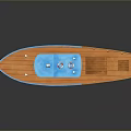 Small Wooden Boat With Blue Top White Hull And Wooden Deck