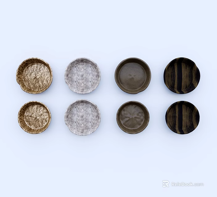Decorative Ornament Set With Round Textured Trays In Gold Gray Brown Black For Home Decor 3d model 