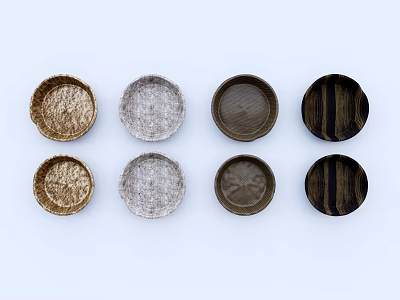 Decorative Ornament Set With Round Textured Trays In Gold Gray Brown Black For Home Decor 3d model