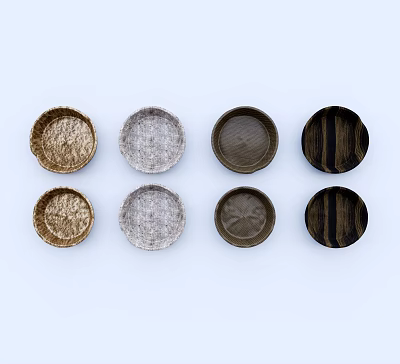 Decorative Ornament Set With Round Textured Trays In Gold Gray Brown Black For Home Decor 3d model