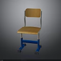 Modern Home Office Chair With Orange Wooden Seat And Blue Metal Frame