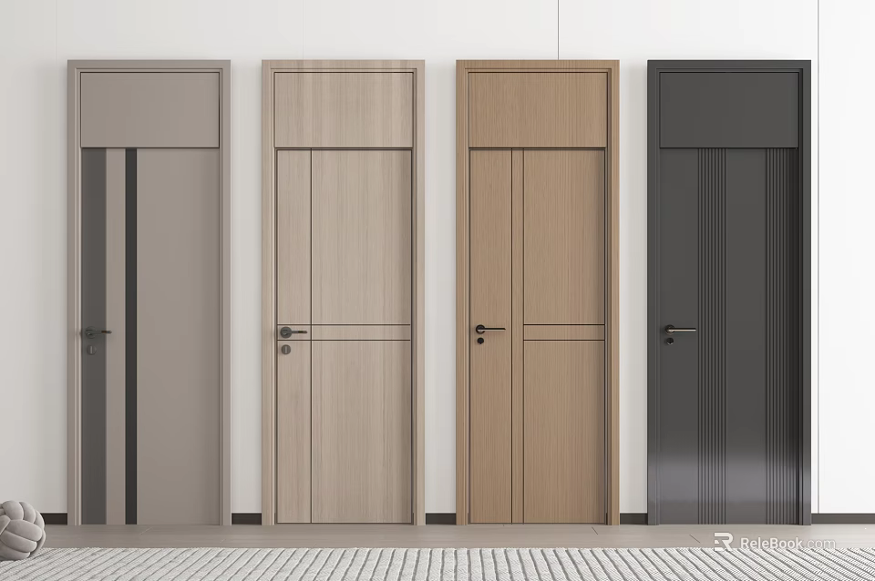 Modern Hinged Doors With Wooden Textures Various Colors And Interior Design Styles 3d model 
