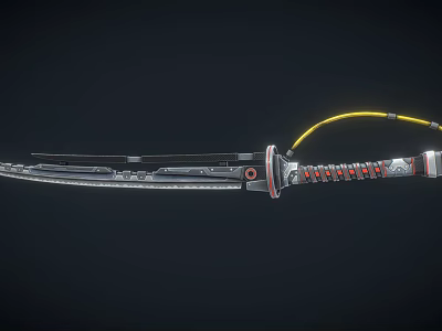 Futuristic Warrior Battling Alien Creature With Tech Sword Yellow Cable Red Hilt Design 3d model