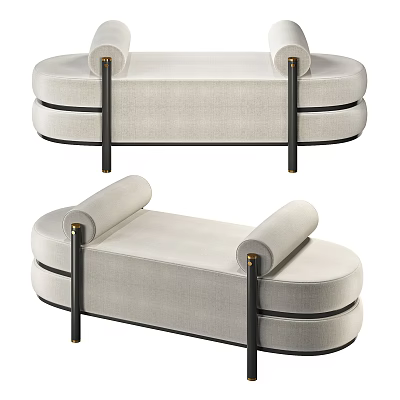 Elegant Modern Upholstered Ottoman With Curved Design And Black Wooden Legs 3d model
