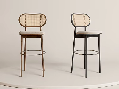 Modern Bar Stools With Woven Backrest And Upholstered Seat In Two Tones 3d model