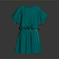 Stylish Green Short Sleeve Dress With Cinched Waist And Loose Fit Design