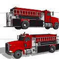 Red Fire Truck Functional Vehicle Shown In Multiple Angles With Detailed Design 3d model