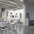 Modern Hair Salon Interior Design With Styling Chairs Mirrors Sofa And Decorative Paintings