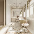Elegant Luxurious Bathroom Interior With Golden Bathtub Marble Floor And Chandelier