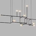 Modern Geometric Chandelier Design Featuring Interconnected Frames And Multiple Bulbs 3d model