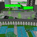 Modern High Rise Residential Buildings With Central Entrance Fountain Car And Green Landscape