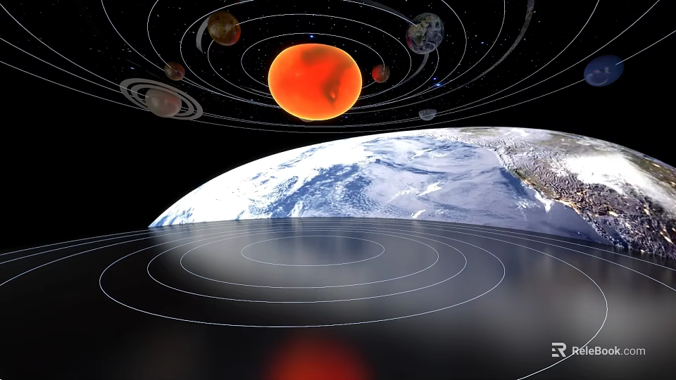 Interactive Science and Technology Exhibition Hall Displaying Solar System Planets Orbits and Earth Model 3d model 