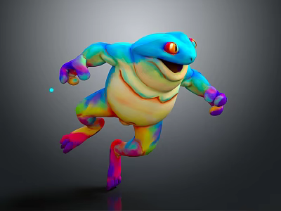 Colorful Frog Character With Vibrant Colors Red Eyes And Jumping Pose 3d model