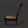 Vintage Leisure Chair With Wooden Carved Frame And Striped Fabric Cushion