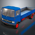 Blue Mercedes Flatbed Truck 3D Model With Red Wheels On Reflective Surface 3d model