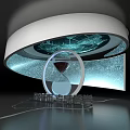 Modern Art Installation With Illuminated Hourglass Transparent Ring And Base Structure 3d model