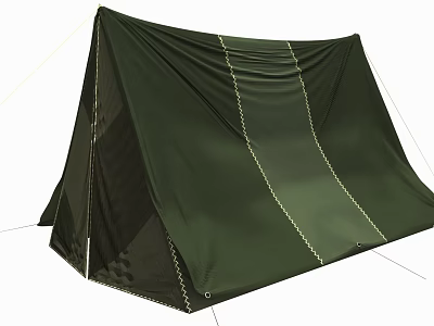 Green Outdoor Camping Tent With White Stitching And Simple Design Structure 3d model