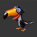 Cute Cartoon Toucan Game or Movie Character With Large Beak Blue Eyes and Orange Claws