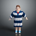 3D Cartoon Boy Wearing Blue White Striped Robe Red Inner Shirt Blue Socks White Shoes