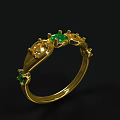 Elegant Gold Ring Featuring Emerald Centerpiece And Delicate Design Elements 3d model
