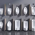 Various Urinal Designs and Styles Displayed on Wall in Modern Bathroom Setting 3d model