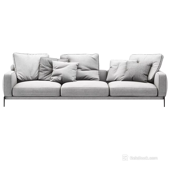 Modern Upholstered Three Seater Sofa With Multiple Decorative Pillows And Comfortable Design 3d model