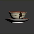 Elegant Pink Teacup and Saucer with Intricate Gold Decorative Patterns 3d model