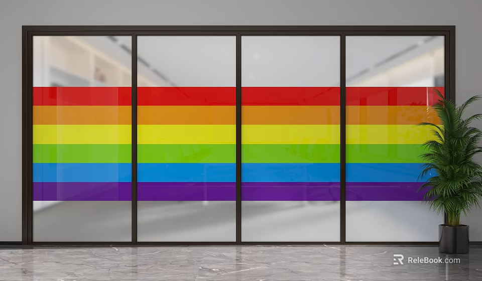 Modern Glass Partition With Colorful Rainbow Stripes For Stylish Interior Design 3d model 