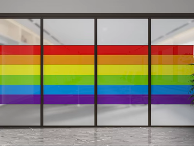 Modern Glass Partition With Colorful Rainbow Stripes For Stylish Interior Design 3d model