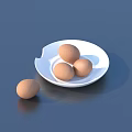 Brown Eggs On White Plate And One Beside On Dark Blue Surface